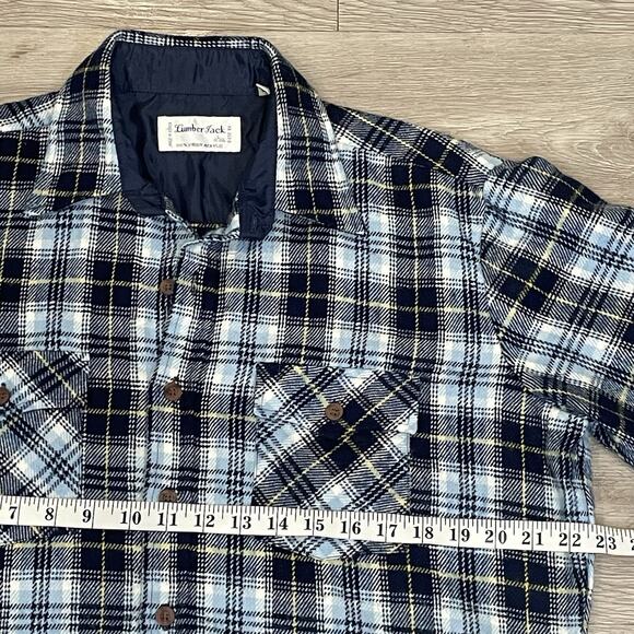 Mens Flannel Shirt L Work Shacket Plaid Twill Button Up Warm Layering - Picture 4 of 6